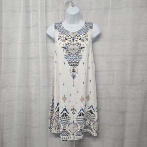 Ecote White Blue Tunic Tank Aztec Boho Festival M